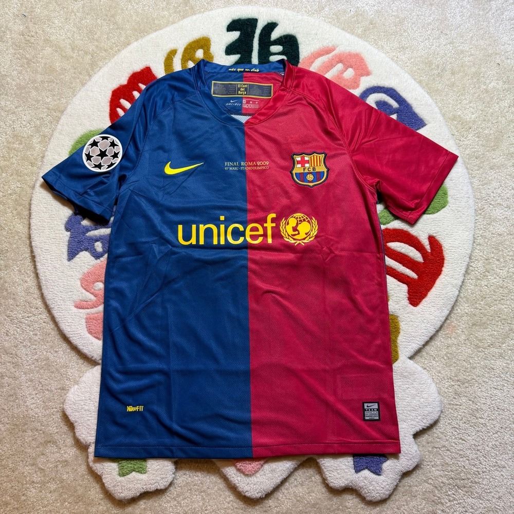 Nike FC Barcelona 2009 Roma Final Messi 10 Jersey Blue Red Size Large
